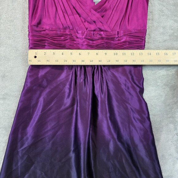 Ann Taylor Dress Womens Size 0 Purple Silk Ombre Ruched V Neck A Line Formal - Picture 4 of 9